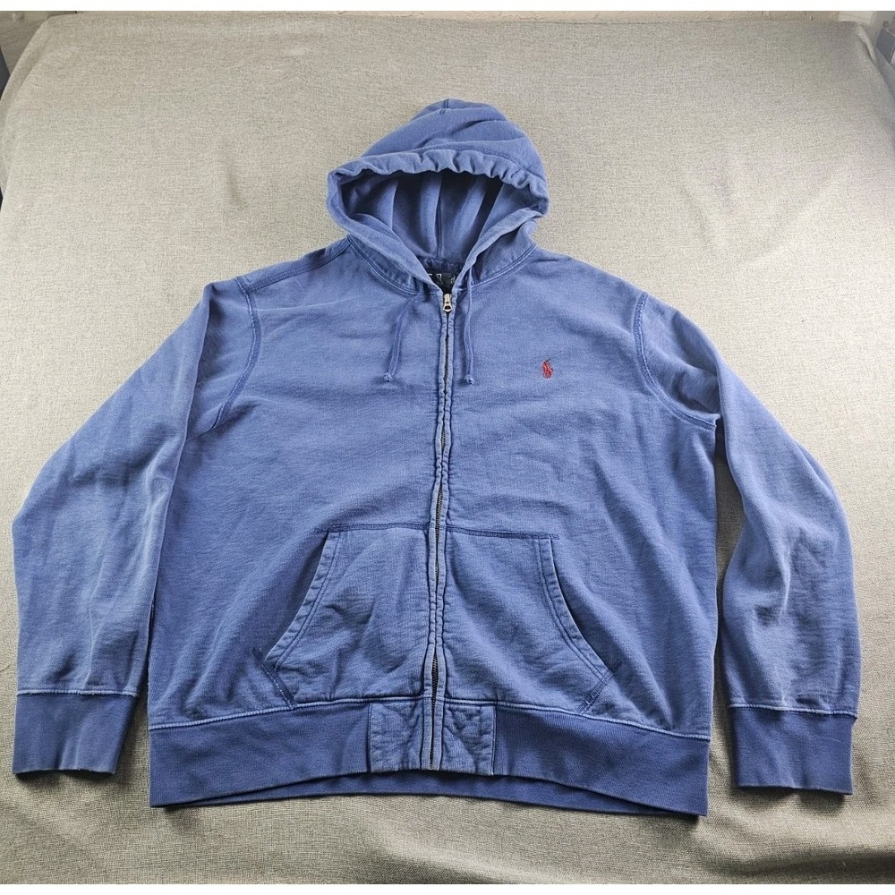 Vintage Polo Ralph Lauren Full Zip Hoodie Sweatshirt Mens XXL Blue Y2K Pony
